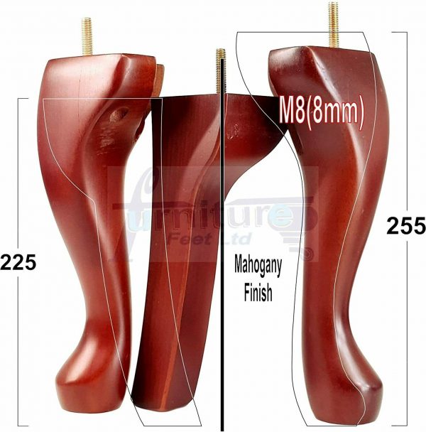 2 Queen Anne Legs 25cm High 10 Inches & 2 Curved Back Leg 22.5cm High Mahogany M8
