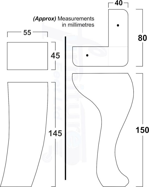 2 Traditional Queen Anne Furniture Legs & 2 Curved Feet 150mm Sofa Chair Bed M8 - Image 2