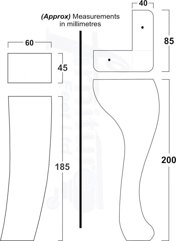 2 Traditional Queen Anne Furniture Legs & 2 Curved Feet 200mm Sofa Chair Bed M8 - Image 2