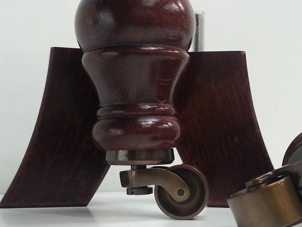 2  WOOD ANTIQUE BRASS CASTOR LEGS 2 CURVED  MAHOGANY FEET 150mm CHAIR STOOLS M8