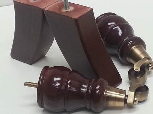 2  WOOD ANTIQUE BRASS CASTOR LEGS 2 CURVED  MAHOGANY FEET 160mm HEIGHT M8
