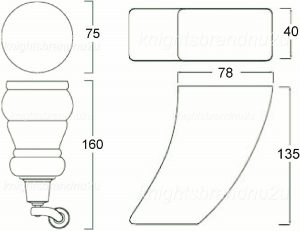 2  WOOD ANTIQUE BRASS CASTOR LEGS 2 CURVED  NATURAL FEET 150mm  CHAIR STOOLS M8