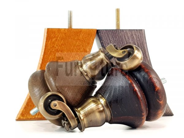 2x Castor Legs & 2x Curved Wood Furniture Replacement Feet M8 Chairs, Sofa 140mm - Image 3