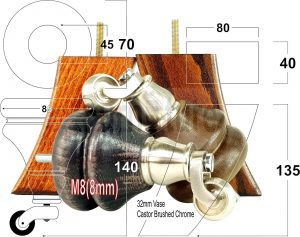 2x Castor Legs & 2x Curved Wood Furniture Replacement Feet M8 Chairs, Sofa 140mm