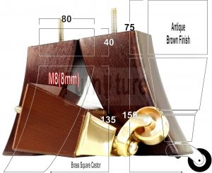 2x Cuved Wood Furniture Chair Legs & 2x Brass Castor Sofa Settee Feet 150mm High