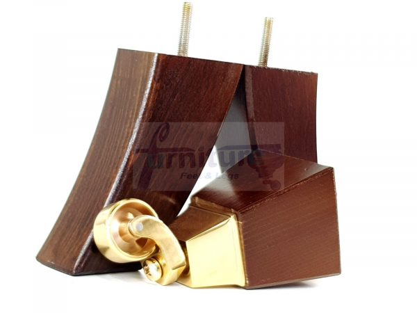 2x Cuved Wood Furniture Chair Legs & 2x Brass Castor Sofa Settee Feet 150mm High - Image 10