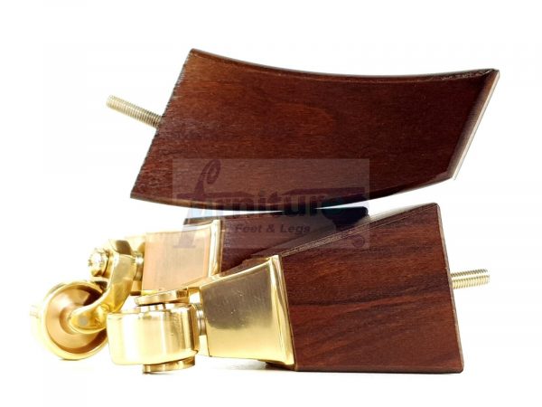 2x Cuved Wood Furniture Chair Legs & 2x Brass Castor Sofa Settee Feet 150mm High - Image 5
