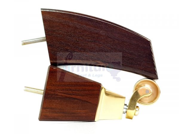 2x Cuved Wood Furniture Chair Legs & 2x Brass Castor Sofa Settee Feet 150mm High - Image 7