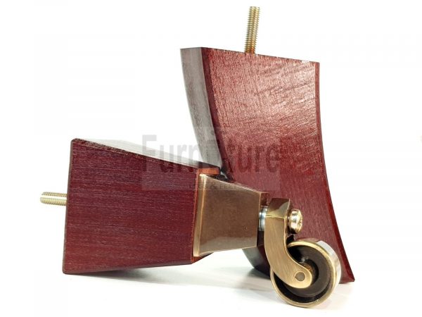 2x Cuved Wood Furniture Chair Legs & 2x Brass Castor Sofa Settee Feet 150mm High - Image 3