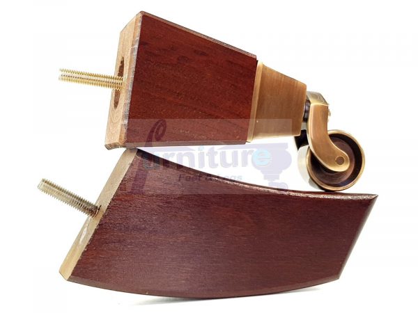 2x Cuved Wood Furniture Chair Legs & 2x Brass Castor Sofa Settee Feet 150mm High - Image 4