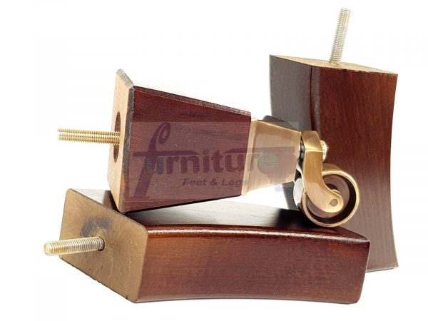 2x Cuved Wood Furniture Chair Legs & 2x Brass Castor Sofa Settee Feet 150mm High - Image 8
