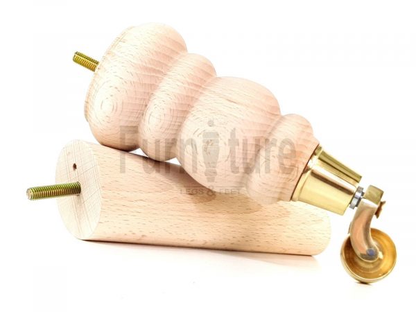 2x Furniture Castor Legs & 2x Angled Solid Wooden Feet M8 Chairs Sofa 200mm High - Image 4