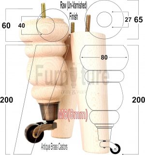 2x Furniture Castor Legs & 2x Angled Solid Wooden Feet M8 Chairs Sofa 200mm High