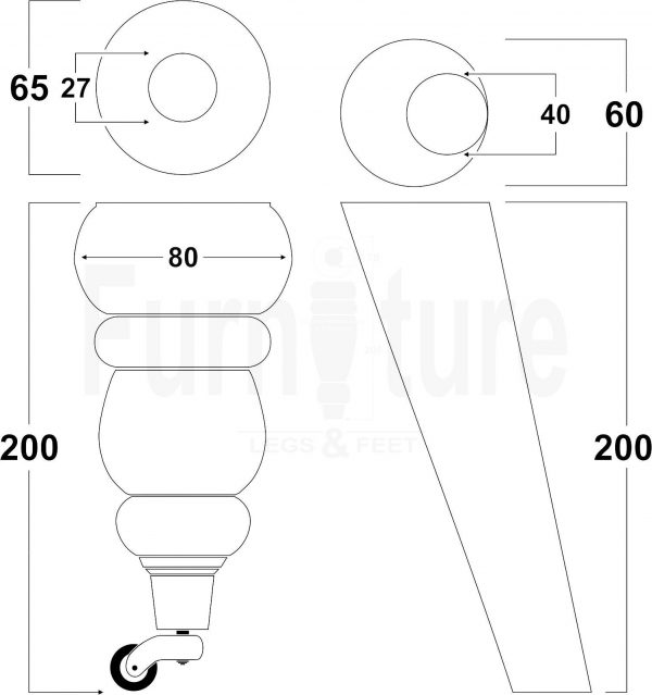 2x Furniture Castor Legs & 2x Angled Solid Wooden Feet M8 Chairs Sofa 200mm High - Image 2