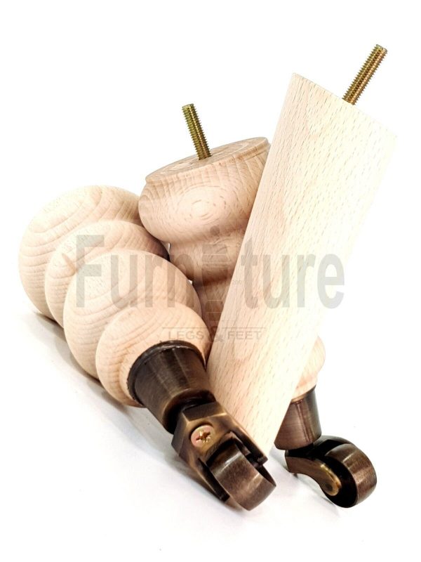 2x Furniture Castor Legs & 2x Angled Solid Wooden Feet M8 Chairs Sofa 200mm High - Image 4
