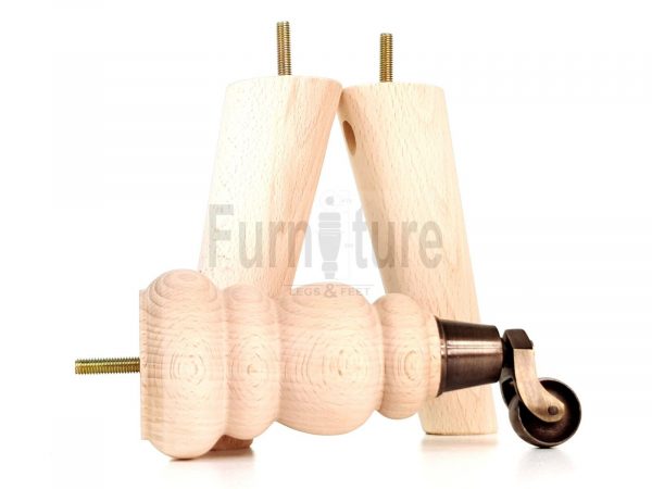 2x Furniture Castor Legs & 2x Angled Solid Wooden Feet M8 Chairs Sofa 200mm High - Image 7