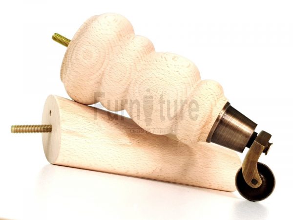 2x Furniture Castor Legs & 2x Angled Solid Wooden Feet M8 Chairs Sofa 200mm High - Image 9