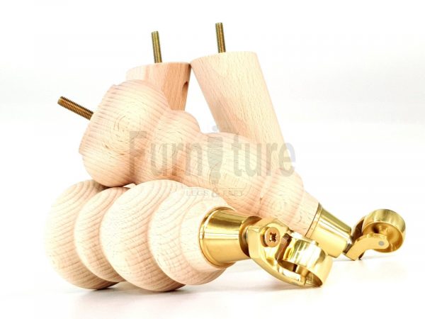 2x Furniture Castor Legs & 2x Angled Solid Wooden Feet M8 Chairs Sofa 250mm High - Image 3