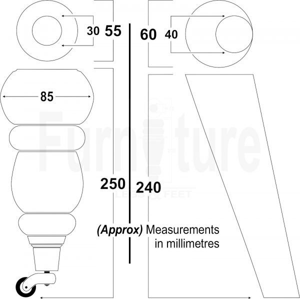 2x Furniture Castor Legs & 2x Angled Solid Wooden Feet M8 Chairs Sofa 250mm High - Image 2