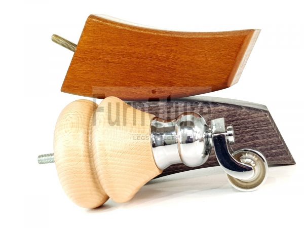 2x Furniture Castor Legs & 2x Curved Solid Wooden Feet M8 Chairs Sofa 150mm High - Image 3