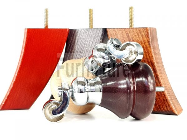 2x Furniture Castor Legs & 2x Curved Solid Wooden Feet M8 Chairs Sofa 150mm High - Image 8