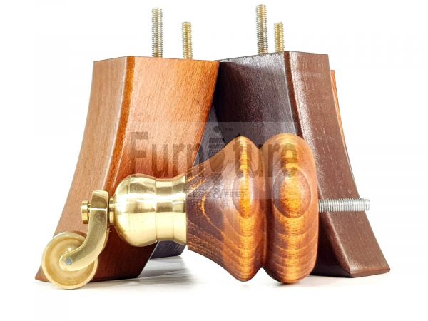 2x Furniture Castor Legs & 2x Curved Solid Wooden Feet M8 Chairs Sofa 150mm High - Image 8