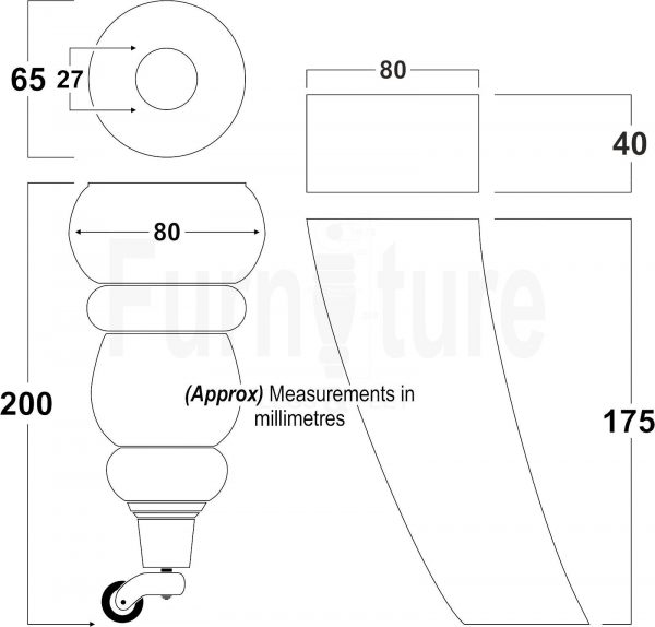 2x Furniture Castor Legs & 2x Curved Solid Wooden Feet M8 Chairs Sofa 200mm High - Image 2