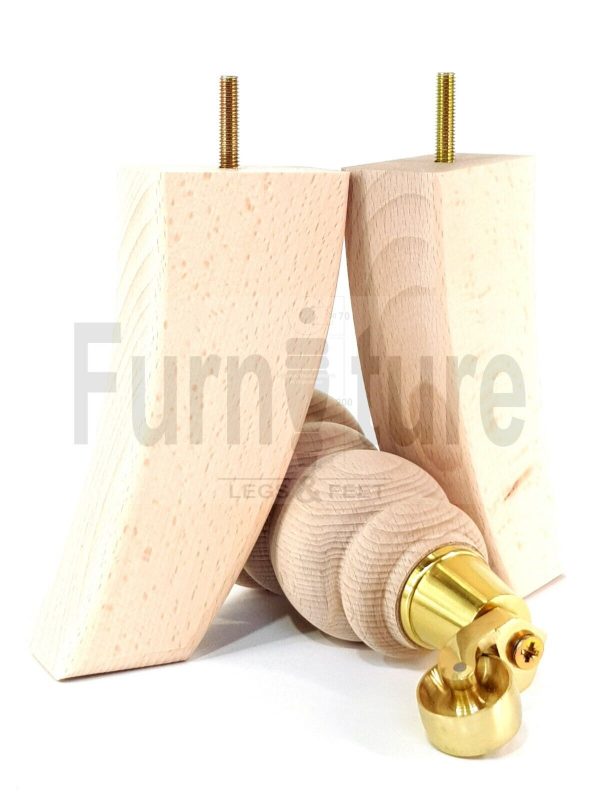 2x Furniture Castor Legs & 2x Curved Solid Wooden Feet M8 Chairs Sofa 200mm High - Image 4