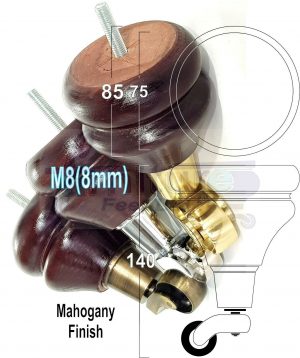 2x WOODEN FURNITURE LEGS M8 REPLACEMENT FEET WITH MULTIPLE CASTORS 150mm HIGH