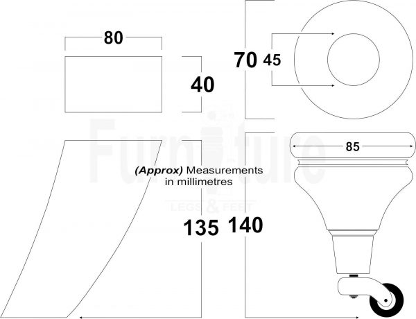 2x Wood Furniture Castor Legs & 2x Curved M8 Replacement Feet Chairs Sofa 140mm - Image 2