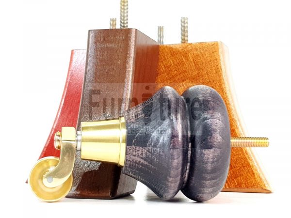 2x Wood Furniture Castor Legs & 2x Curved M8 Replacement Feet Chairs Sofa 140mm - Image 3