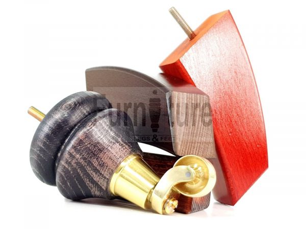 2x Wood Furniture Castor Legs & 2x Curved M8 Replacement Feet Chairs Sofa 140mm - Image 8