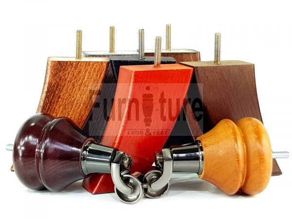 2x Wood Furniture Castor Legs & 2x Curved M8 Replacement Feet Chairs Sofa 140mm - Image 8