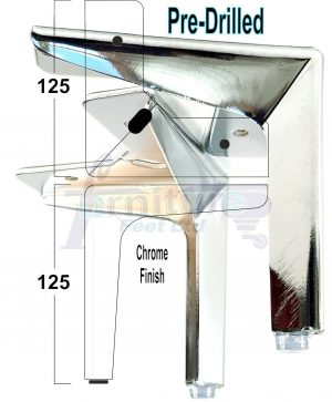 4 Corner Feet Metal Chrome Furniture Legs Sofas Chairs 125mm High Pre-Drilled