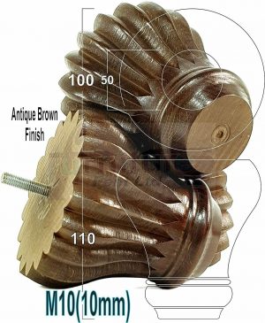 4 FURNITURE BUN FEET ANTIQUE BROWN TURNED WOODEN LEGS 110mm HIGH M10
