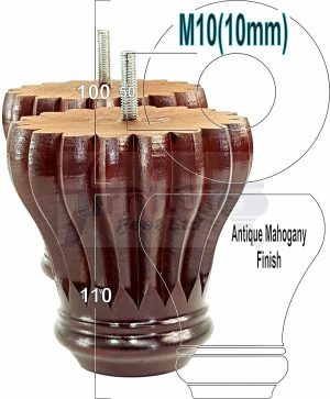4 FURNITURE BUN FEET ANTIQUE MAHOGANY TURNED WOODEN LEGS 110mm HIGH M10