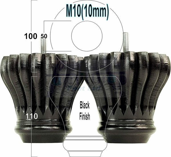4 FURNITURE BUN FEET BLACK TURNED WOODEN LEGS 110mm HIGH M10