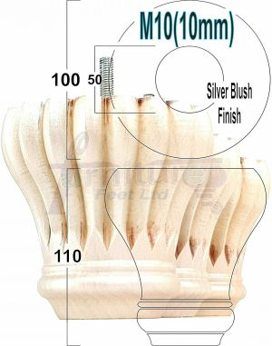 4 FURNITURE BUN FEET BLUSH SILVER TURNED WOODEN LEGS 110mm HIGH M10