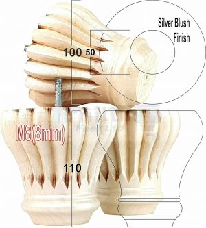 4 FURNITURE BUN FEET BLUSH SILVER TURNED WOODEN LEGS 110mm HIGH M8