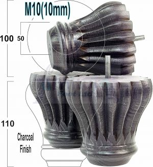 4 FURNITURE BUN FEET CHARCOAL TURNED WOODEN LEGS 110mm HIGH M10