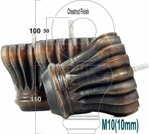 4 FURNITURE BUN FEET CHESTNUT WASH TURNED WOODEN LEGS 110mm HIGH M10