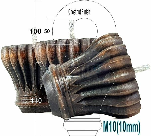 4 FURNITURE BUN FEET CHESTNUT WASH TURNED WOODEN LEGS 110mm HIGH M10