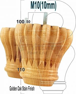 4 FURNITURE BUN FEET GOLDEN OAK STAIN TURNED WOODEN LEGS 110mm HIGH M10