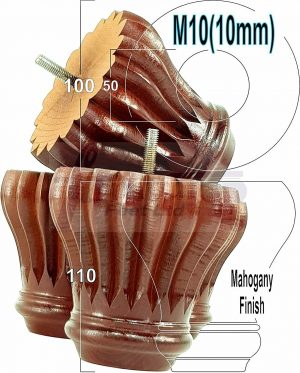 4 FURNITURE BUN FEET MAHOGANY TURNED WOODEN LEGS 110mm HIGH M10