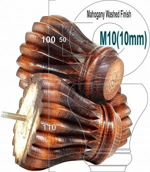 4 FURNITURE BUN FEET MAHOGANY WASH TURNED WOODEN LEGS 110mm HIGH M10