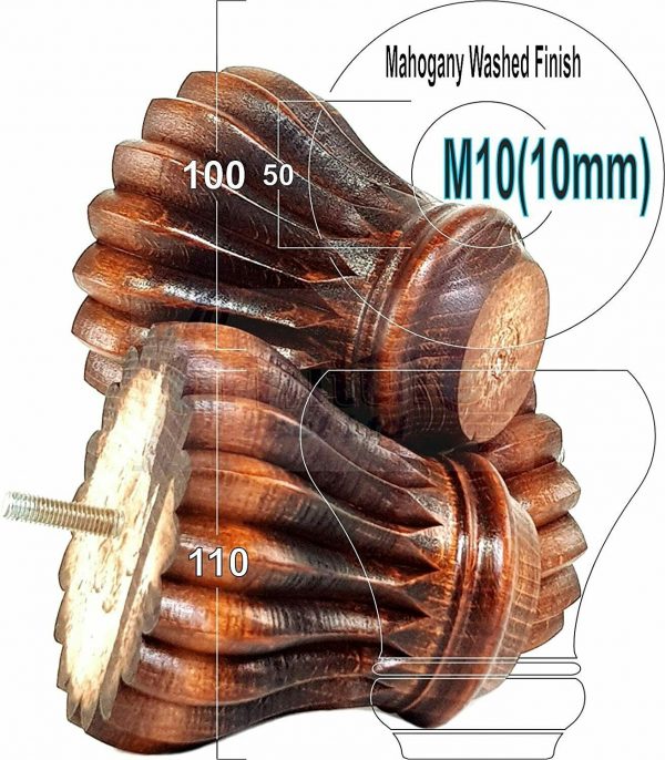 4 FURNITURE BUN FEET MAHOGANY WASH TURNED WOODEN LEGS 110mm HIGH M10