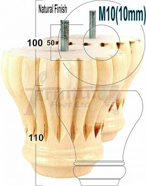4 FURNITURE BUN FEET NATURAL TURNED WOODEN LEGS 110mm HIGH M10
