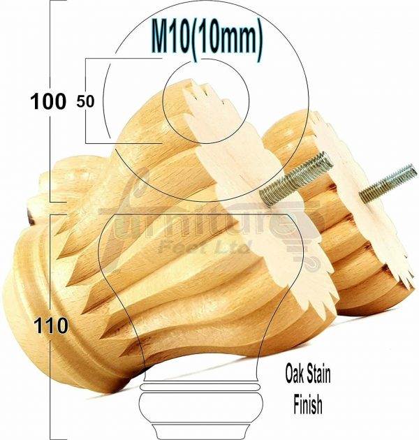 4 FURNITURE BUN FEET OAK STAIN TURNED WOODEN LEGS 110mm HIGH M10