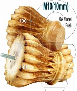 4 FURNITURE BUN FEET OAK WASH TURNED WOODEN LEGS 110mm HIGH M10