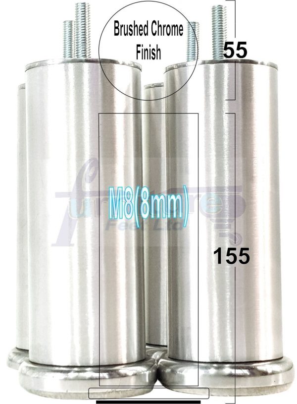 4 Metal Furniture Legs  Replacement Sofa Chair Feet 155mm High M8 Brushed Chrome - Image 6